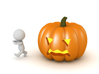 Scared 3D Character Running Away From a Pumpkin