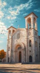 Fototapeta premium Stone church under a bright sky