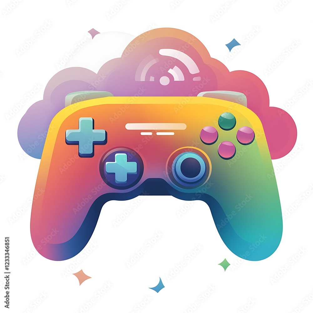 Poster colorful gradient game controller with cloud computing concept