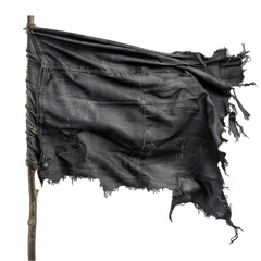 The torn black flag. Torn fabric isolated on transparent background