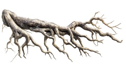 Ancient Twisted Tree Roots Isolated On White © Habibah