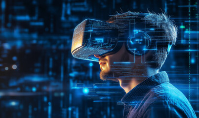 A programming structure displayed on a virtual reality setup, designed for an immersive tech experience