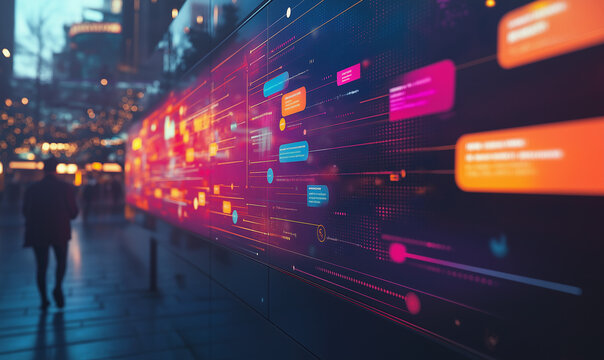 A hierarchy chart displayed on a digital billboard, offering advanced UI for clear organizational visualization