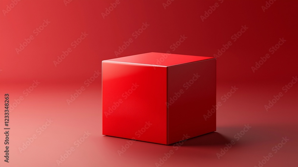 Poster a single red box sits on a red surface