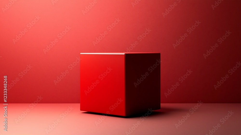 Aufkleber Red Cube Against Red Background Simple Minimalist Scene