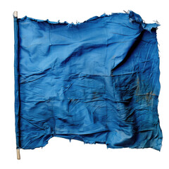 The torn blue flag. Torn fabric isolated on transparent background