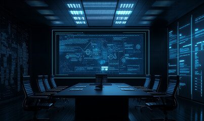 Naklejka premium A system map displayed on a conference room screen, designed with executive UI for efficient management