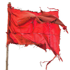 The torn red flag. Torn fabric isolated on transparent background