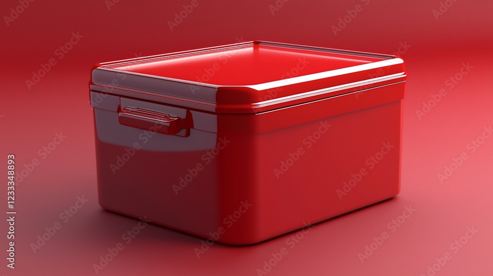 Poster A Shiny Red Square Container With A Lid