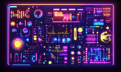 Fototapeta premium An operations diagram displayed on an LED panel, with high-tech UI elements for tracking business processes