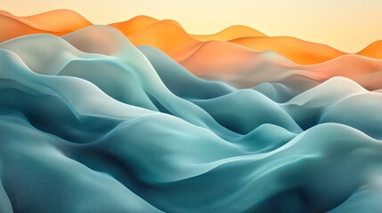 Obraz premium Abstract teal & orange waves, sunset, digital art, background, website