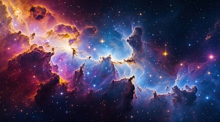 Obraz premium Dynamic digital cosmos with blue and pink nebula-like blend 