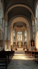 Obraz premium Serene church interior bathed in sunlight