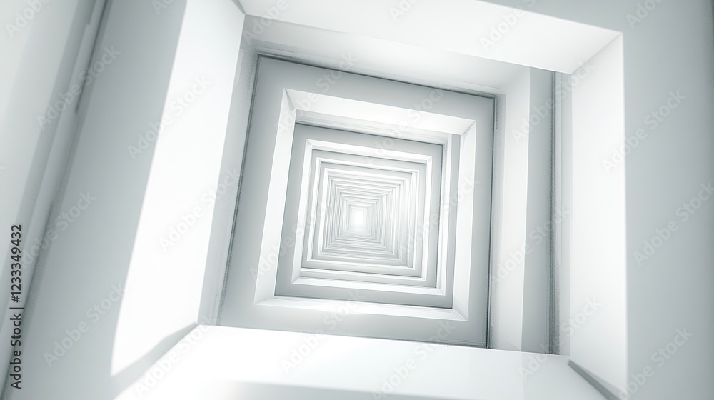 Poster white square tunnel receding to light; abstract background; digital art; website design