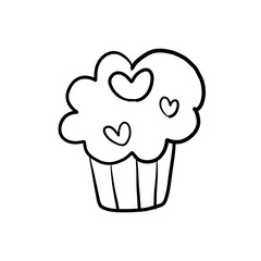 Cute Cupcake Illustration with Hearts