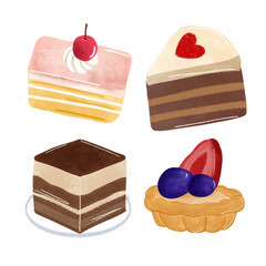 set of cakes and desserts