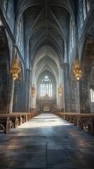 Obraz premium Grand cathedral nave bathed in light