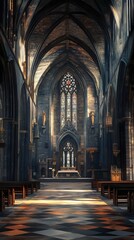 Fototapeta premium Sunlit Gothic church interior