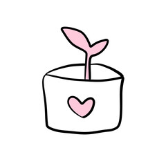 Cute Plant Illustration in Heart-Shaped Pot