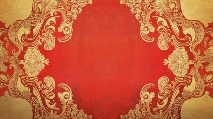 63.A detailed and exquisite Indian wedding invitation card design, drawing inspiration from vintage Indian artwork. The design features intricate paisley motifs, gold accents, and luxurious borders