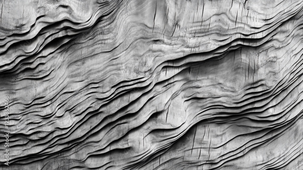 Aufkleber monochrome wood grain texture with flowing wave patterns and deep cracks
