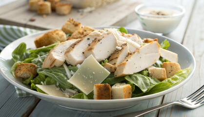 Caesar salad with grilled chicken and parmesan