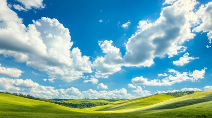 Fototapeta premium Scenic Green Hills Under a Blue Sky