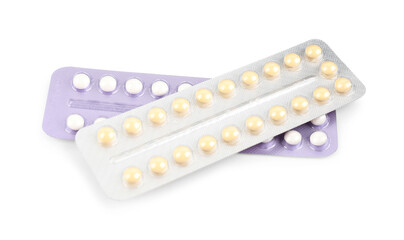 Blisters of contraceptive pills isolated on white