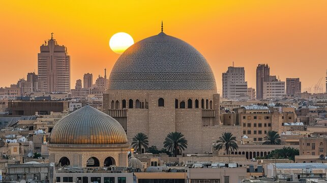 Sunset over Baghdad: Domes and City Skyline