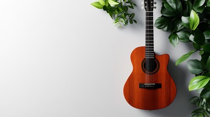 Acoustic Guitar Surrounded by Lush Greenery: A Serene Musical Scene