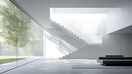 Obraz premium A modern duplex apartment with a glass bridge allowing natural illumination below.