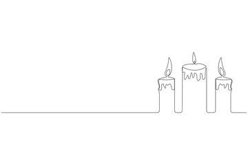 Continuous single-line art drawing of candles. Festival theme line art background.
