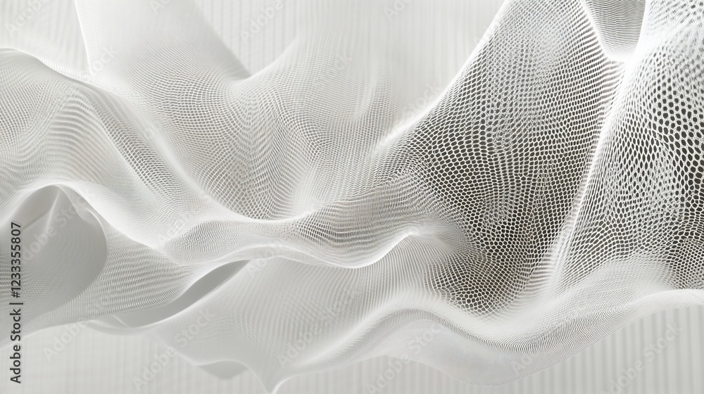 Poster abstract flowing white mesh fabric creating a textured and elegant minimalist design