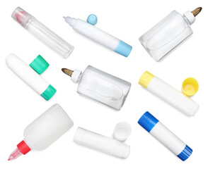 Glue of different types isolated on white, set