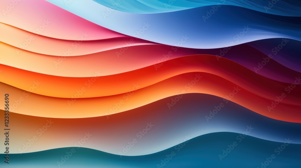 Poster abstract design displaying vibrant layered waves transitioning from warm to cool tones
