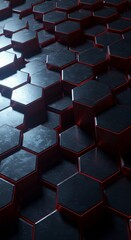 Dark 3D Hexagon Pattern with Red Glow – Futuristic Tech Abstract Wallpaper

