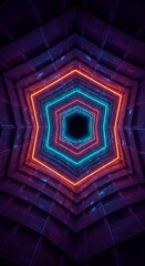 Glowing Neon Pentagonal Tunnel – Sci-Fi Vortex Abstract Background