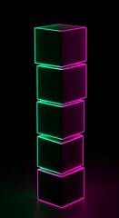 Glowing Neon Cubes in Vertical Stack – Futuristic 3D Abstract Wallpaper