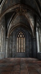 Fototapeta premium Gothic hall with stained glass window