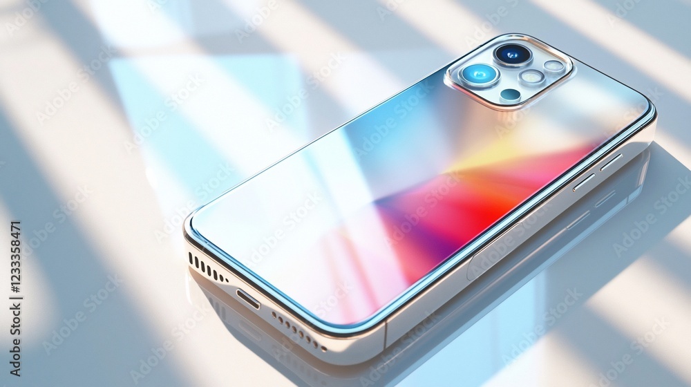 Poster modern smartphone displaying vibrant colorful reflections