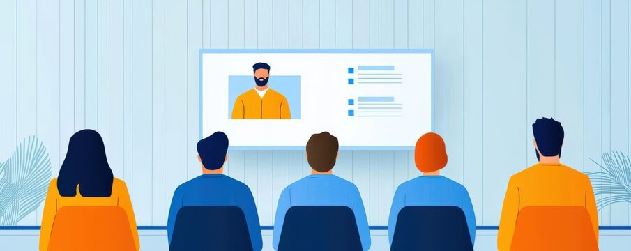 A group participating in a virtual video conference meeting.