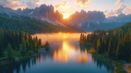 Fototapeta premium Majestic winter landscape scenery wallpaper with snow mountain forest