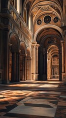 Obraz premium Sunlit grandeur of a cathedral nave
