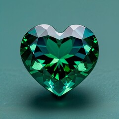 Fototapeta premium Heart Peacock Green Alexandrite gemstone closeup on plain soft teal background