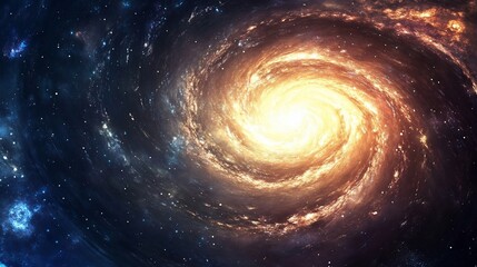 Fototapeta premium Cosmic Spiral Galaxy with Bright Central Core and Surrounding Star Clouds, a vibrant portrayal of space