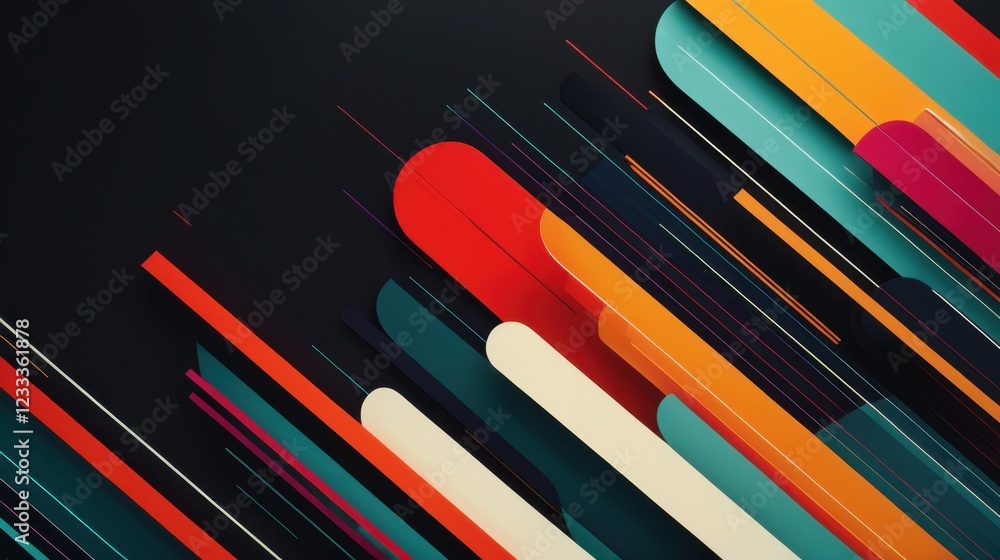 Poster bold and vibrant shapes flow in dynamic colors, creating a vivid abstract against a dark background