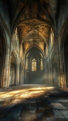 Fototapeta premium Sunlit aisle in an old church