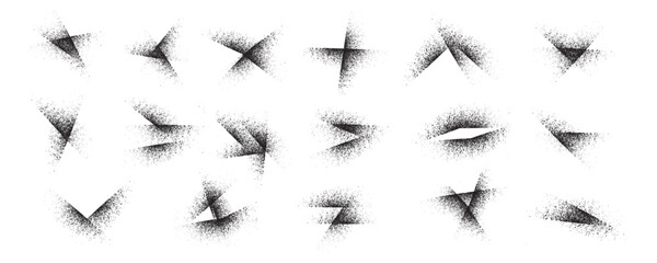Paint spray noise of grains or brush dust and black sand particles set, vector abstract shape effect. Wavy spray paint in graffiti ink style with grainy noise texture of black dots and rough dust. EPS