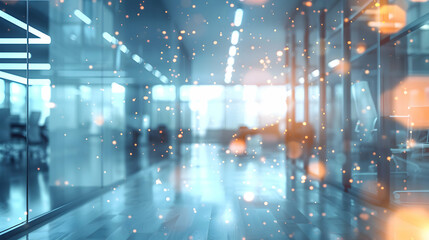 Obraz premium A modern office space with blurred backgrounds and soft lighting effects.