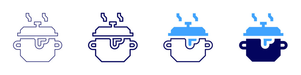 Boiling pot icon in 4 different styles. Thin Line, Line, Bold, and Bold Line. Duotone style. Editable stroke